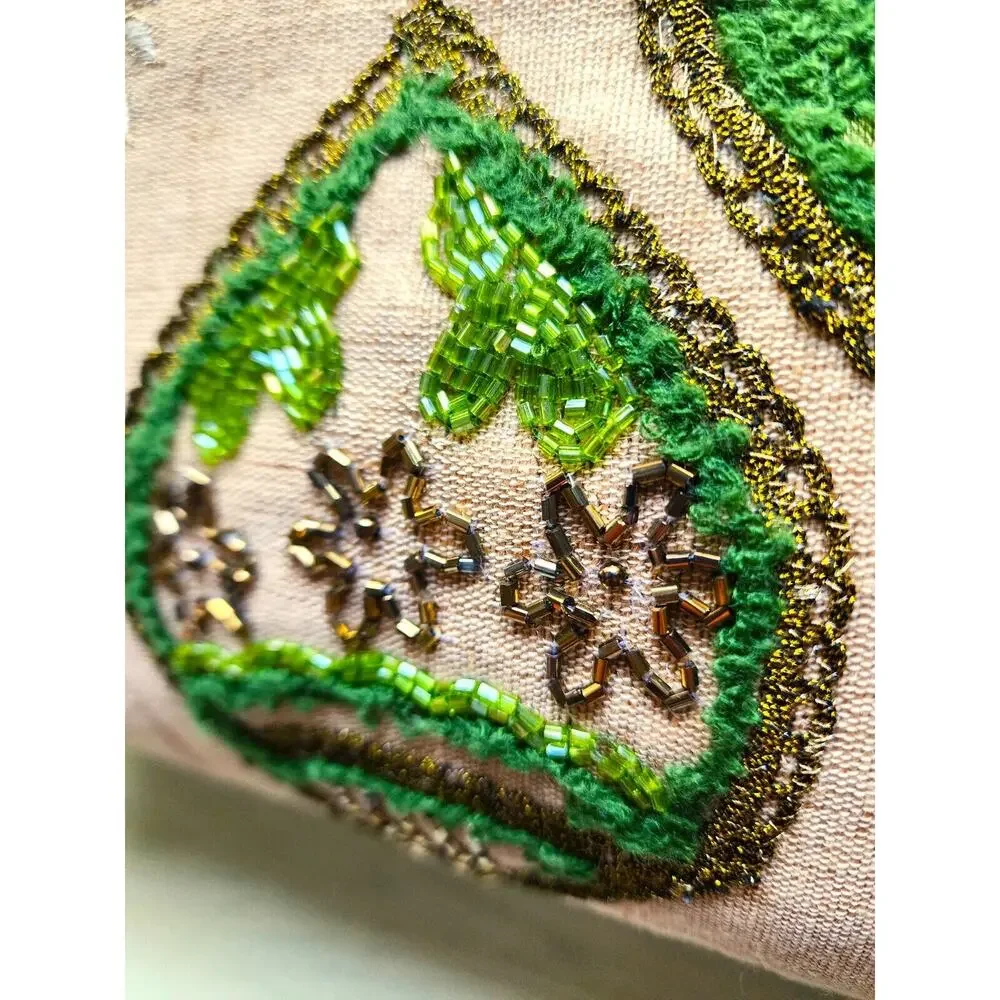 Pier 1 Beaded Embroidered Throw Pillow 16x12 Green Floral Accent Decor